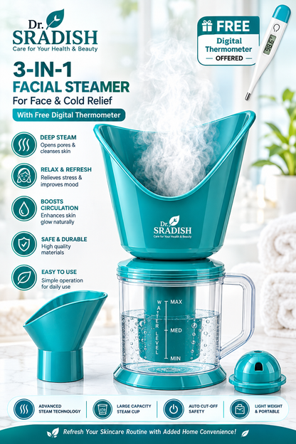 Dr. SRADISH 3 IN 1 Facial Steamer for Face & Cold Relief with Free Digital Thermometer