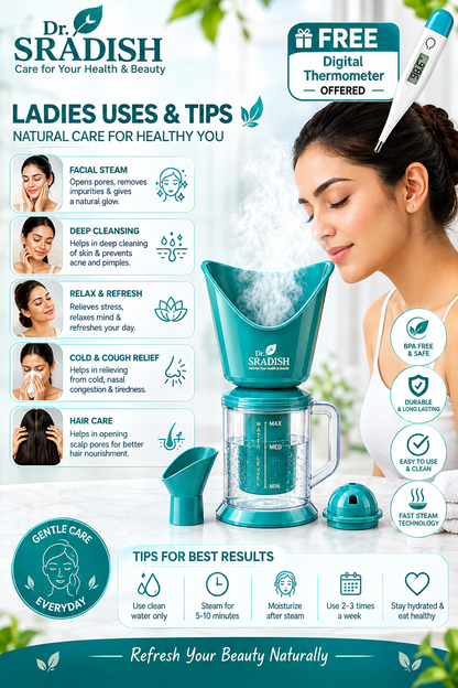 Dr. SRADISH 3 IN 1 Facial Steamer for Face & Cold Relief with Free Digital Thermometer