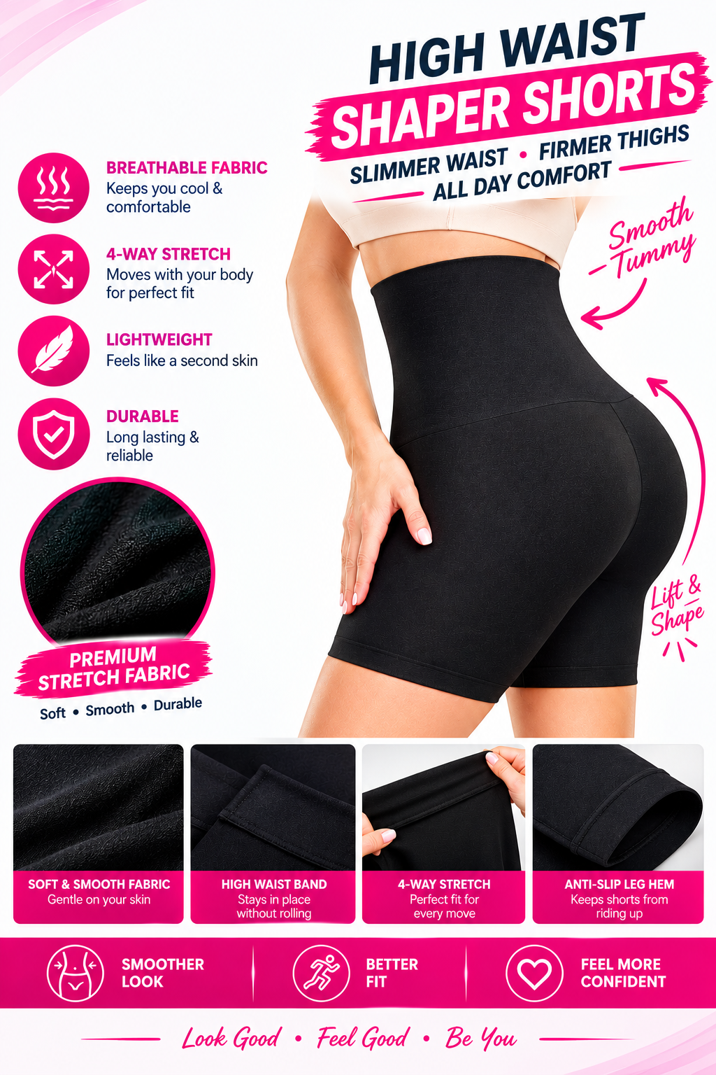 Womens High Waist Shapewear With Anti Rolling Srip