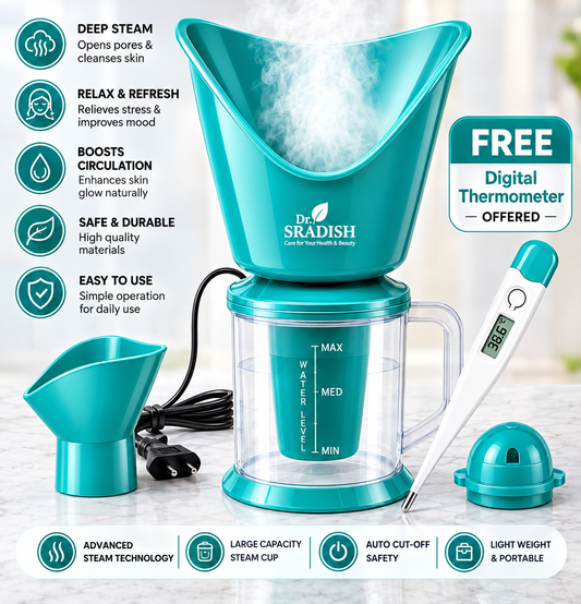 Dr. SRADISH 3 IN 1 Facial Steamer for Face & Cold Relief with Free Digital Thermometer