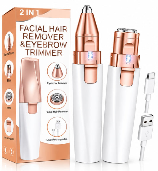 2 IN 1 Recharegeable Eyebrow Trimmer & Facial Hair Remover